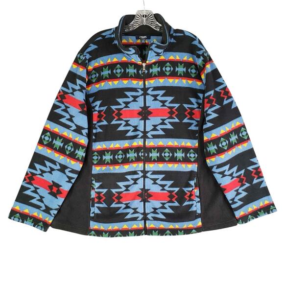 Chaps Sport Fleece Jacket Plus Size 3X Aztec Southwestern Full Zip LS - Picture 2 of 11